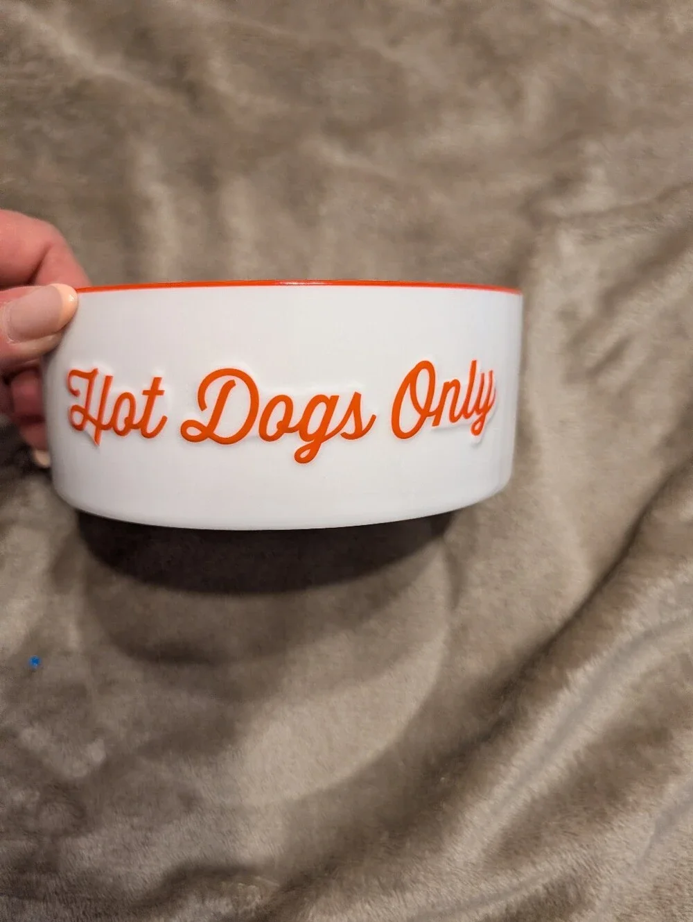 White & Orange Pet Bowl with Dachshund Graphic Med-large Dog Bowl